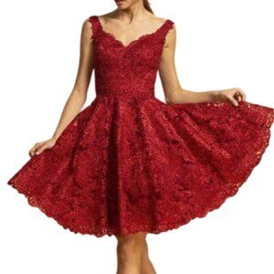 NWT Aspeed Design S2123 Homecoming Dress Lace Appliques Burgundy Size XS
